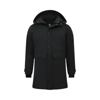 Enos Heren Parka Winterjas - Lange Winterjas Heren - Gewatteerde Jassen - 9803 - Zwarte Jas