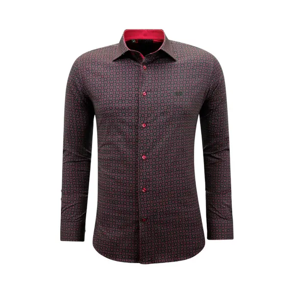 Gentile Bellini Overhemd Print Heren Lange Mouwen Slim Fit - 3137 - Rood thumbnail