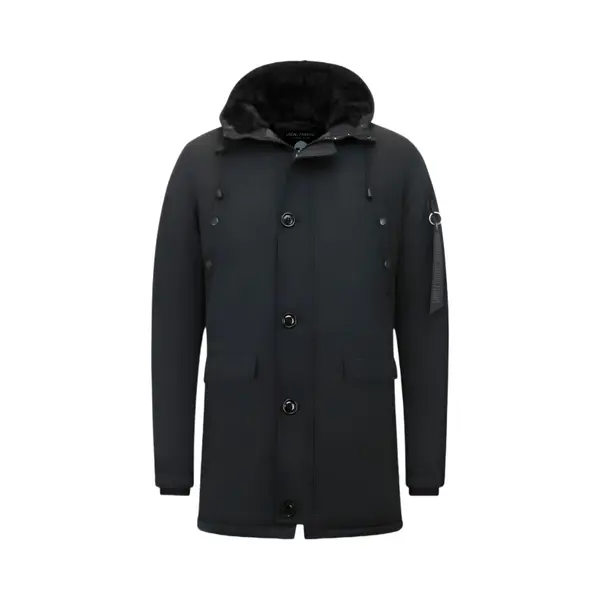 Enos Lange Winterjas Heren - Heren Parka Winterjas - 7103 - Zwarte Jas Heren thumbnail