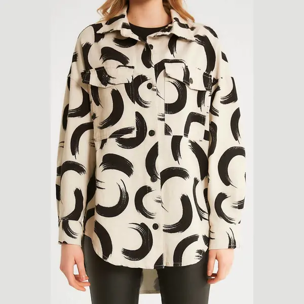 parisian Dames Oversized Print Jas - D89779 - Beige thumbnail