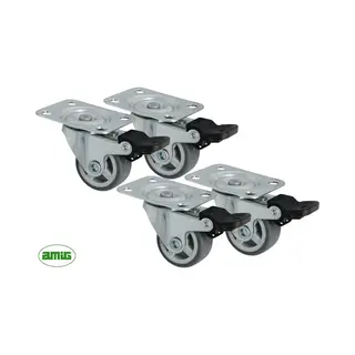 Amig Zwenkwielen 30mm - Set Van 4 Met Rem - Kleine Meubelwielen - Rubber - 135kg
