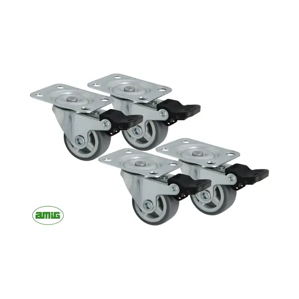 Amig Zwenkwielen 30mm - Set Van 4 Met Rem - Kleine Meubelwielen - Rubber - 135kg thumbnail