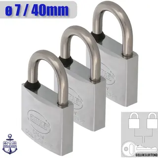 Amig Hangslot Met Dezelfde Sleutel - Ø7 / 40x70mm – Rvs Aisi 316 - Gelijksluitend – Marine Kwaliteit – Geweldige Bouwkwaliteit – Set 3 Stuks