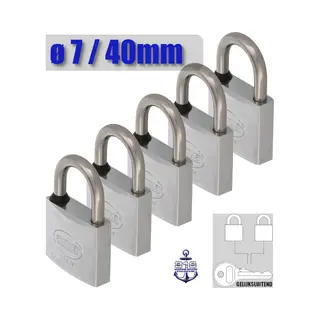 Amig Hangslot Met Dezelfde Sleutel - Ø7 / 40x70mm – Rvs Aisi 316 - Gelijksluitend – Marine Kwaliteit – Geweldige Bouwkwaliteit – Set 5 Stuks