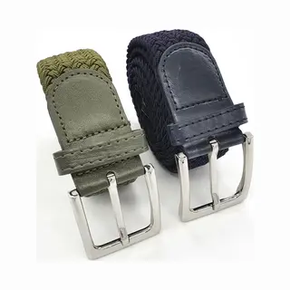 2 Pack Deal - Elastische Broekriem Stretch Riem Vlecht Riem Gevlochten Riem Elastiek Riem - Unisex - Kleur -Legergroen-Blauw