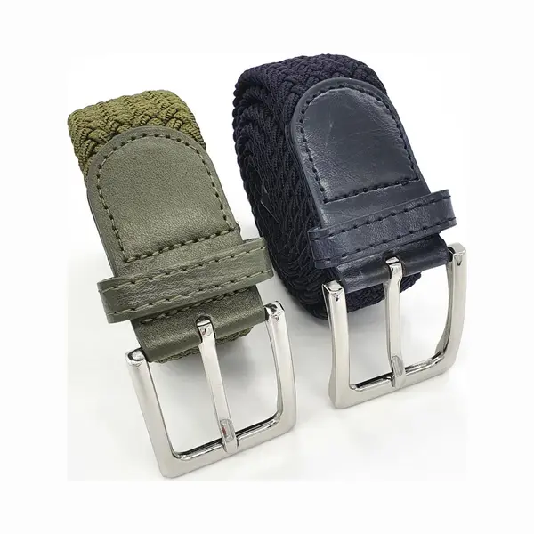 2 Pack Deal - Elastische Broekriem Stretch Riem Vlecht Riem Gevlochten Riem Elastiek Riem - Unisex - Kleur -Legergroen-Blauw thumbnail