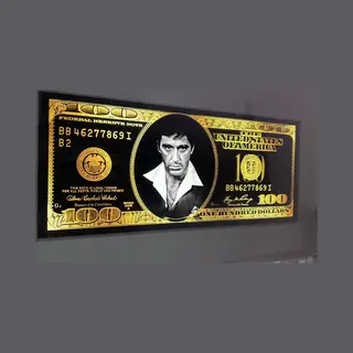 Wall Art 4 You Dibond Aluminium "Scarface Dollar Tony Montana Gold" Afmeting 160x70cm
