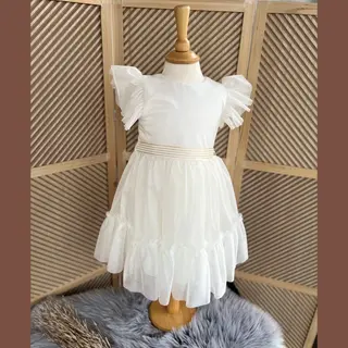 Luxe Feestjurk-effen Jurk-ivoorkleur Tule Jurk-communie Jurk-galajurk-bruidsjurk-prinsessen Jurk-danseres