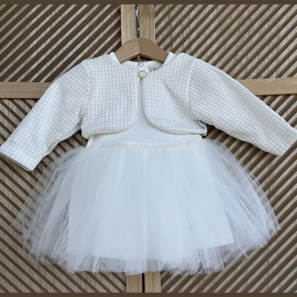 Luxe Feestjurk-bruidsjurk-doopjurk-doopkleding-bruidsmeisjes-doopsel-bruiloft-verjaardag-fotoshoot-tule Jurk Met Jasje-baby Jurk-tweedelige Set-effen thumbnail