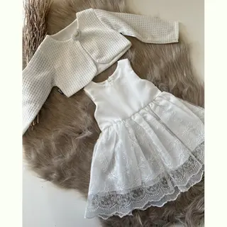 Luxe Feestjurk-bruidsjurk-doopjurk-doopkleding-jurk Met Jasje-bloemenmotief-peuter Jurk Met Kant-tweedelige Set-