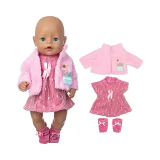 Happy U Kids Warme Roze Jurkje Set - “Geschikt Voor Baby Born” - Met Slofjes - Accessoire En Kleertjes Voor Je 36 + 43 Cm Baby Born Pop
