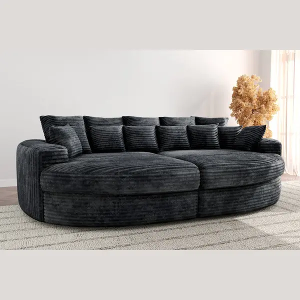 Geen merk, Bigsofa Zitbank Romantico Cosy Antraciet - Bank Chillsofa XXl In Extra Dik Corduroy Ribstof - Zetelsenbedden / Zitbanken Hoekbanken En Hoeksalons Big thumbnail
