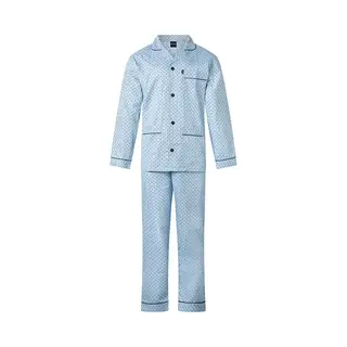 Gentlemen Katoenen Heren Pyjama Met Knoopsluiting - Blauw - Katoenen Doorknoop Pyjama Lange Mouw - 48