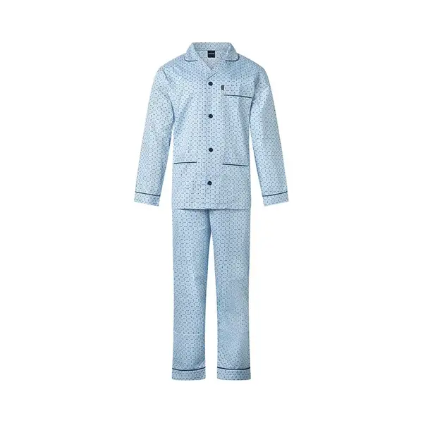 Gentlemen Katoenen Heren Pyjama Met Knoopsluiting - Blauw - Katoenen Doorknoop Pyjama Lange Mouw - 48 thumbnail