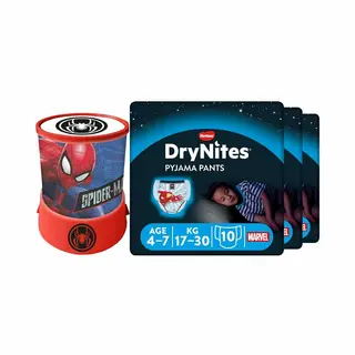 Overig DryNites Luierbroekjes Boy 4-7 Jaar Voordeelbox + Spiderman Led Projector Lamp Pakket