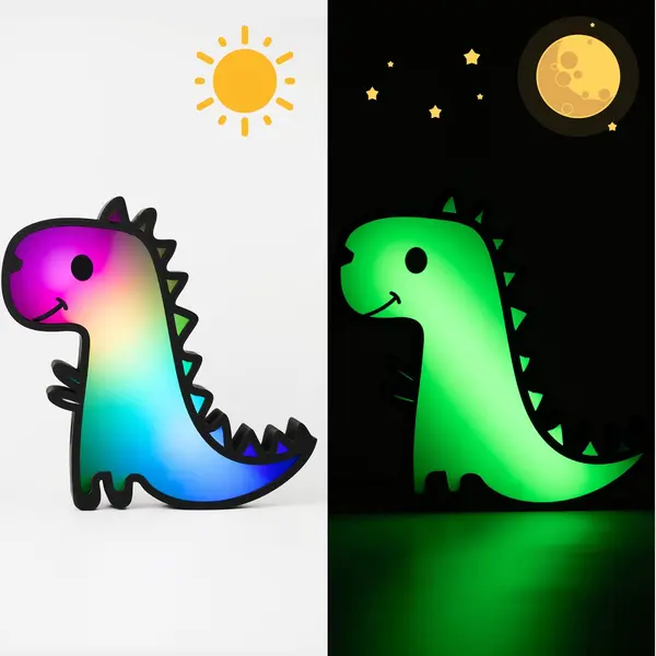 KiddieAlarm Dino Nachtlampje & Slaaptrainer - Kinderwekker - Slaapwekker - Peuterwekker - Baby - Peuter - Tiener - Dag- En Nachtritme - Geen Lawaai | thumbnail