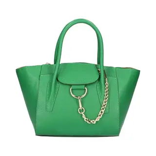 Borse in Pelle Groene Leren Handtas Gouden Ketting Detail - Stevige Leren Handtassen - Italiaans Leder - Extra Lang Leren Hengsel - Groen