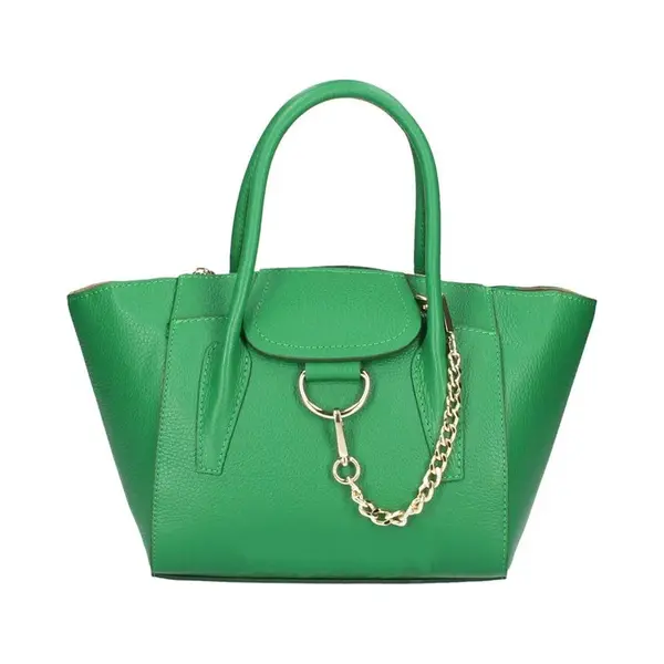 Borse in Pelle Groene Leren Handtas Gouden Ketting Detail - Stevige Leren Handtassen - Italiaans Leder - Extra Lang Leren Hengsel - Groen thumbnail