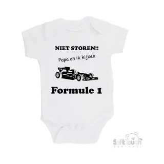 100% Katoenen Romper "Niet Storen!! Papa En Ik Kijken Formule 1" Unisex Katoen Wit/zwart Maat 62/68