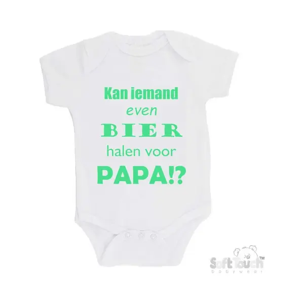 100% Katoenen Romper "Kan Iemand Even Bier Halen Voor Papa!?" Vader Vaderdag Papa Unisex Katoen Wit/mint Maat 62/68 thumbnail