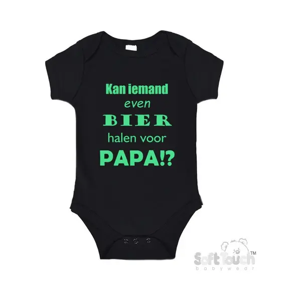 100% Katoenen Romper "Kan Iemand Even Bier Halen Voor Papa!?" Vader Vaderdag Papa Unisex Katoen Zwart/mint Maat 62/68 thumbnail