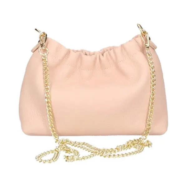 Borse in Pelle Oud Roze Leren Schoudertas Met Gouden Kettinghengsel - Italiaans Leren Crossbodytassen - Trendy Tassen - Oud Roze thumbnail