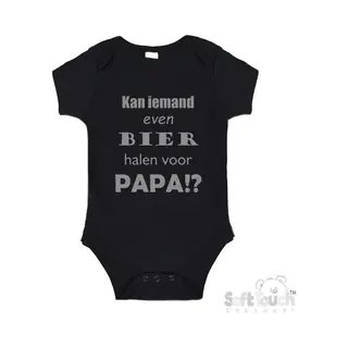 100% Katoenen Romper "Kan Iemand Even Bier Halen Voor Papa!?" Vader Vaderdag Papa Unisex Katoen Zwart/grijs Maat 62/68