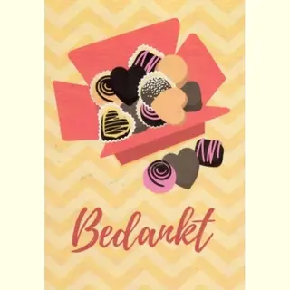 knutselkraam.com Bedankt! Een Mooie Wenskaart Met Een Afbeelding Van Een Doos Bonbons. Een Erg Leuke Kaart Om Bij Een Cadeau Te Voegen Of Om Zo Te Geven Als Je Iemand