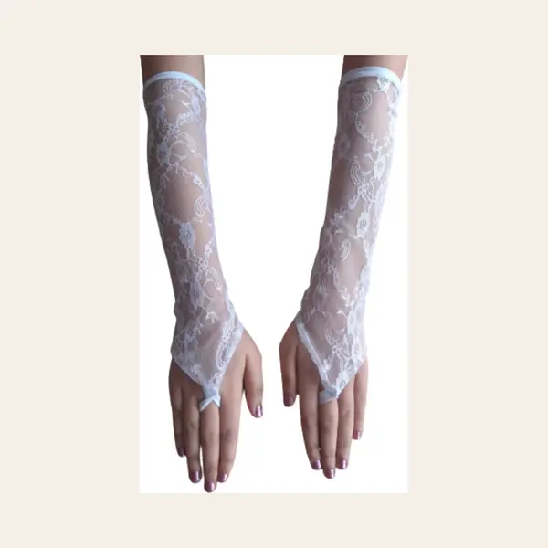 Handschoenen Van Kant Onesize Lange Elastische Visnet Vingerloze Handschoen Festival | Wit | One Size | Kanten Wit Handschoenen Verkleden Feest thumbnail