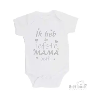 100% Katoenen Romper "Ik Heb De Liefste Mama Ooit!" Moederdag Jongens Katoen Wit/zilver Shiny Maat 68/74