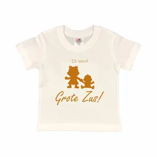 Shirt Aankondiging Zwangerschap Ik Word Grote Zus! 2.0 | Korte Mouw | Wit/tan | Maat 110/116 Zwangerschap Aankondiging Bekendmaking Baby Big Sis