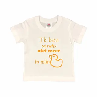 Shirt Aankondiging Zwangerschap "Ik Ben Straks Niet Meer In Mijn Eendje | Korte Mouw | Wit/mosterd | Maat 134/140 Zwangerschap Aankondiging