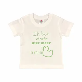 Shirt Aankondiging Zwangerschap "Ik Ben Straks Niet Meer In Mijn Eendje | Korte Mouw | Wit/sage Green (saliegroen) | Maat 98/104 Zwangerschap