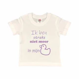 Shirt Aankondiging Zwangerschap "Ik Ben Straks Niet Meer In Mijn Eendje | Korte Mouw | Wit/lila | Maat 110/116 Zwangerschap Aankondiging Bekendmaking