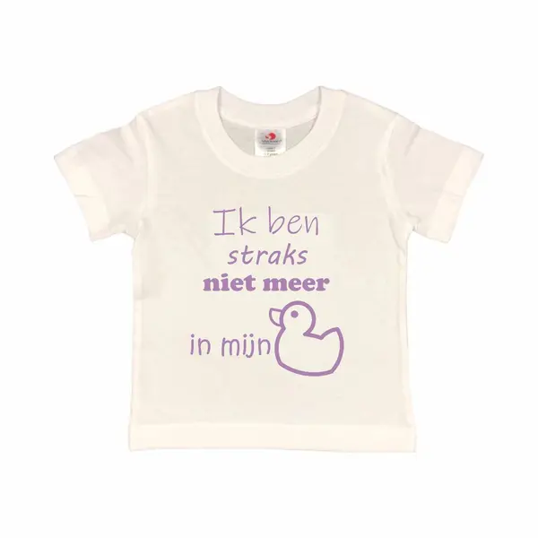 Shirt Aankondiging Zwangerschap "Ik Ben Straks Niet Meer In Mijn Eendje | Korte Mouw | Wit/lila | Maat 110/116 Zwangerschap Aankondiging Bekendmaking thumbnail