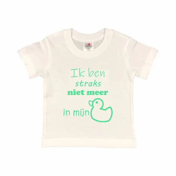 Shirt Aankondiging Zwangerschap "Ik Ben Straks Niet Meer In Mijn Eendje | Korte Mouw | Wit/mint | Maat 98/104 Zwangerschap Aankondiging Bekendmaking thumbnail