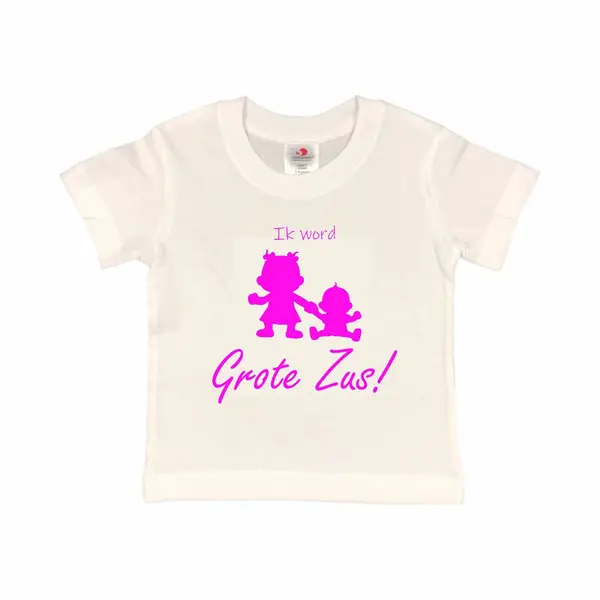 Shirt Aankondiging Zwangerschap Ik Word Grote Zus! 2.0 | Korte Mouw | Wit/fluor Pink | Maat 110/116 Zwangerschap Aankondiging Bekendmaking Baby Big thumbnail