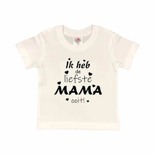 T-shirt Kinderen "Ik Heb De Liefste Mama Ooit!" Moederdag | Korte Mouw | Wit/zwart | Maat 98/104 (Xxs) thumbnail