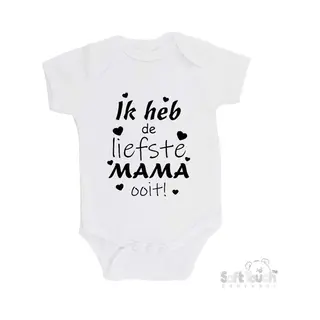 100% Katoenen Romper "Ik Heb De Liefste Mama Ooit!" Moederdag Unisex Katoen Wit/zwart 68/74