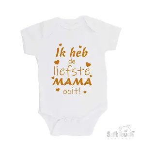 100% Katoenen Romper "Ik Heb De Liefste Mama Ooit!" Moederdag Unisex Katoen Wit/tan Maat 56/62