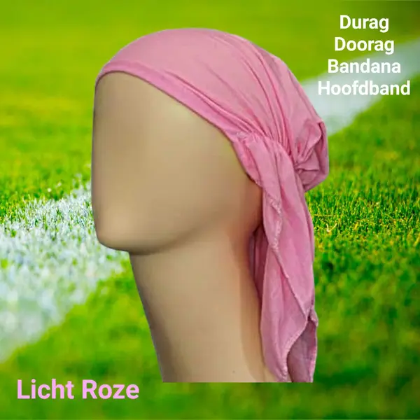 Sport® - Zachte Soepele Stoffen Durag, Hoofdband, Hoofddoek Met Elastiek – Licht Roze - 3 Stuks - (jong) Volwassenen / Jeugd - Unisex - Hoofdmaat thumbnail