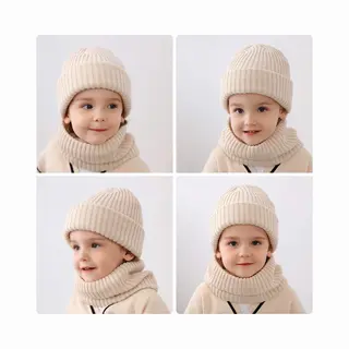 Mylinsé Gebreide Muts En Colsjaal Met Voering – Kind – 3 T/m 12 Maanden – Crème / Beige - Gebreide Baby Muts En Colsjaal – Muts En Sjaal Set Kind –