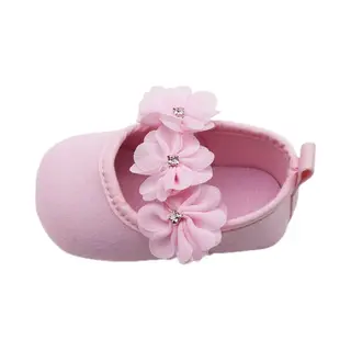 Katoenen Baby Schoenen - Inclusief Hoofdband - Baby Slippers - Slofjes - Met Anti- Slip Zool - Met Stoffen Bloemetjes - Ademend - Lichtgewicht - Maat