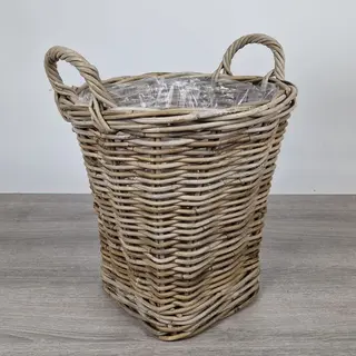 Migo Styling - Plantenmand - Vierkant - Rond - Riet - Rotan - Dia 40 Cm Boven - Onder 26x26 Cm