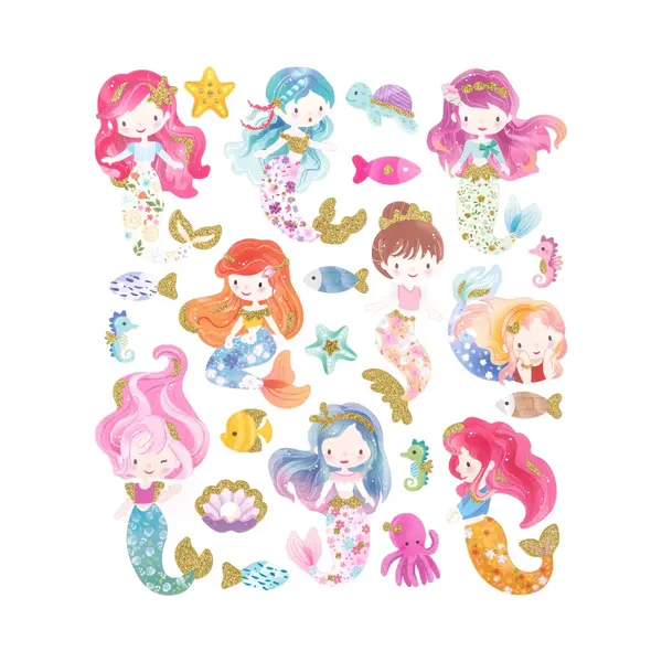 Allemaalstickersenzo Zeemeermin Stickers Met Gouden Glitter - Luxe Stickervel thumbnail