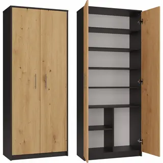 Kantoorkast Antraciet Eiken Kleur-Kledingkast-6 Legplanken-Opbergkast-Archiefkasten