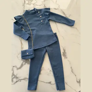 Meisjes 3 Delig Setje "Blauw", Verkrijgbaar In De Maten 98/104 T/m 158/164
