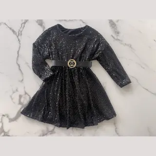 Meisjes Glitter Jurk "Zwart Met Pailletten", Verkrijgbaar In De Maten 98/104 T/m 158/164