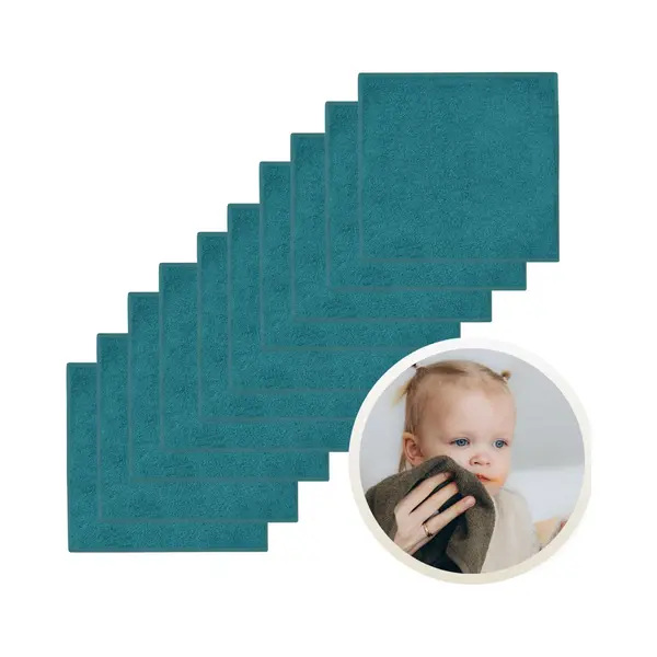 Funnies Spuugdoekjes 10-Pack Lake Green - Set Van 10 Zachte Spuugdoeken, Monddoekjes, Kwijldoekjes - 30x30 Cm - 100% Katoenen Badstof - Absorberend, thumbnail