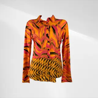 Angelle Milan - Oranje Blouse Met Roze En Zwarte Print - Travelstof - In 5 Maten - Maat Xxl